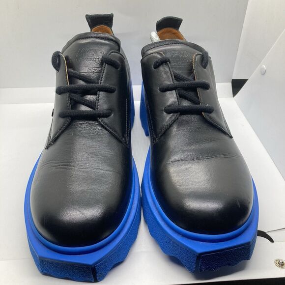 Off-White Leather Sponge Derby Mens 10.5 Black Blue Shoes Sneakers